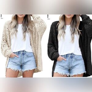 Black and Cream Open-Knit Women's Sweater